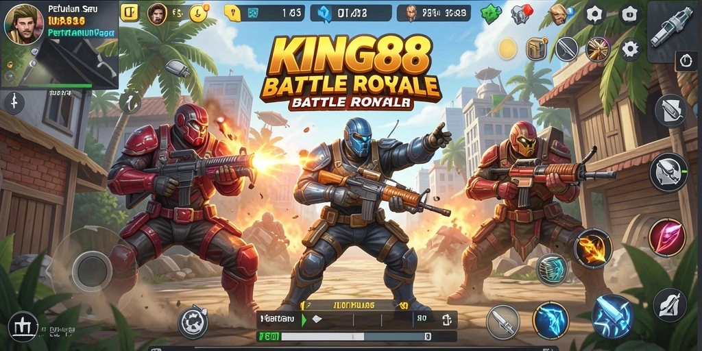 Tampilan mendebarkan dari gameplay KING88 dalam pertarungan Battle Royale.