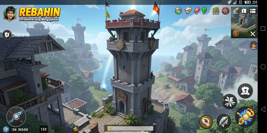 Screenshot tampilan gameplay menara pertahanan yang mendebarkan.