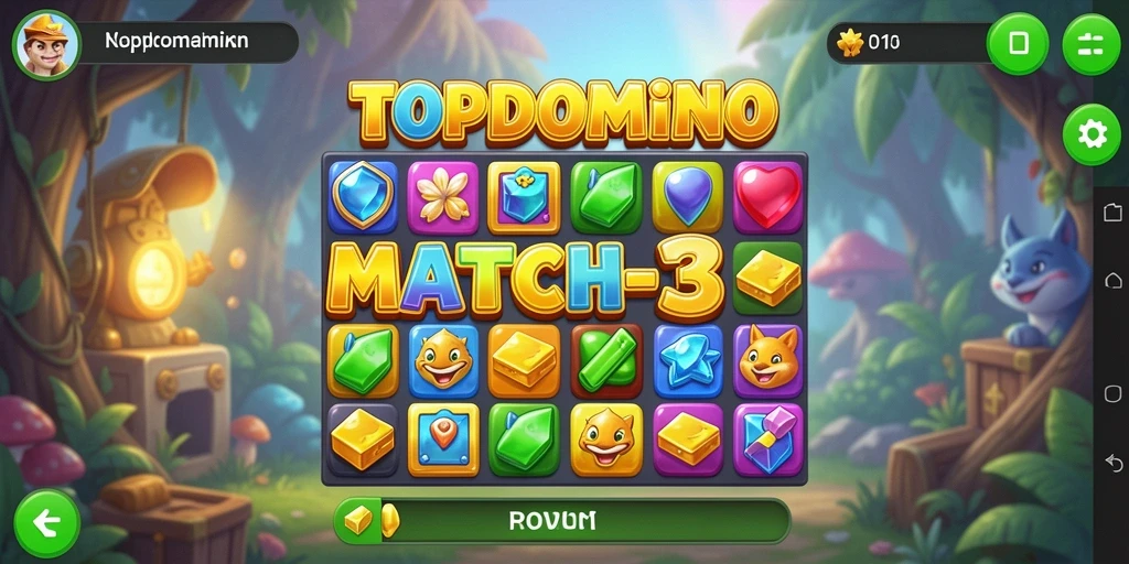 Screenshot permainan TOPDOMINO menampilkan aksi mencocokkan domino yang seru dan penuh warna.